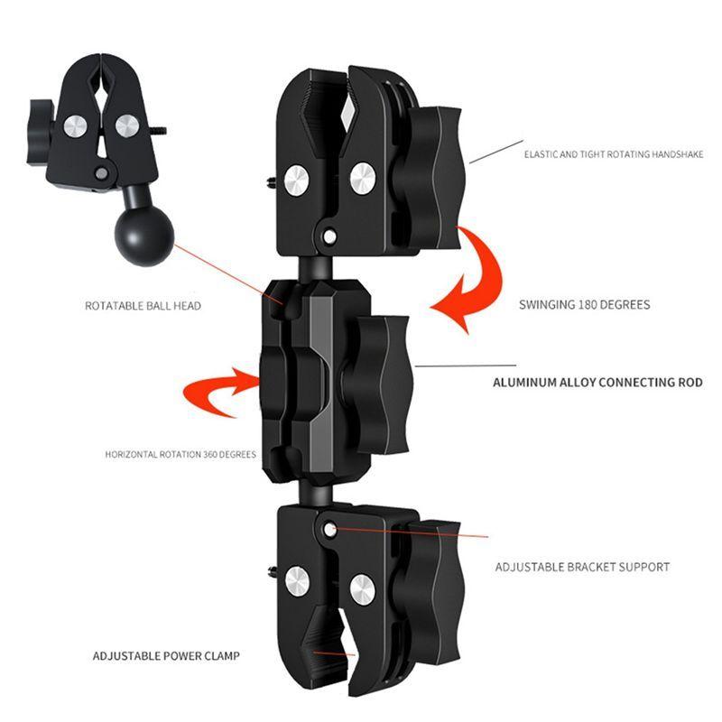 N91R-Camera Clamp Mount Super Clamp Adapter Double Head Multifunction Holder For Motorcycle Bicycle Camera Mounts