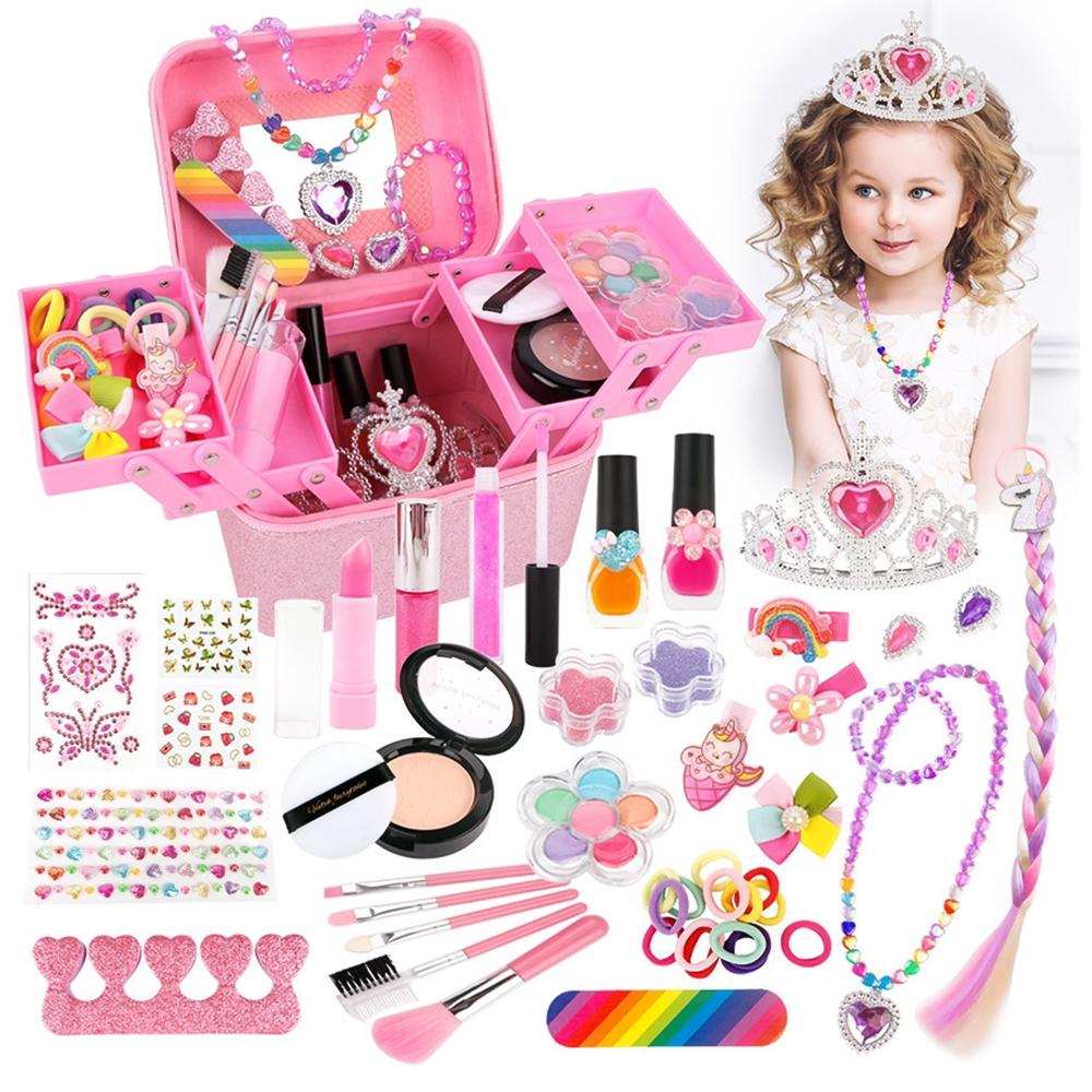 48-teiliges Prinzessinnen-Schmuck-Spielzeugset Mädchen-Make-up-Set Kinder-Make-up-Set für kleine Mädchen Prinzessinnen-Rollenspiel-Set Verkleidungszubehör für Kinder