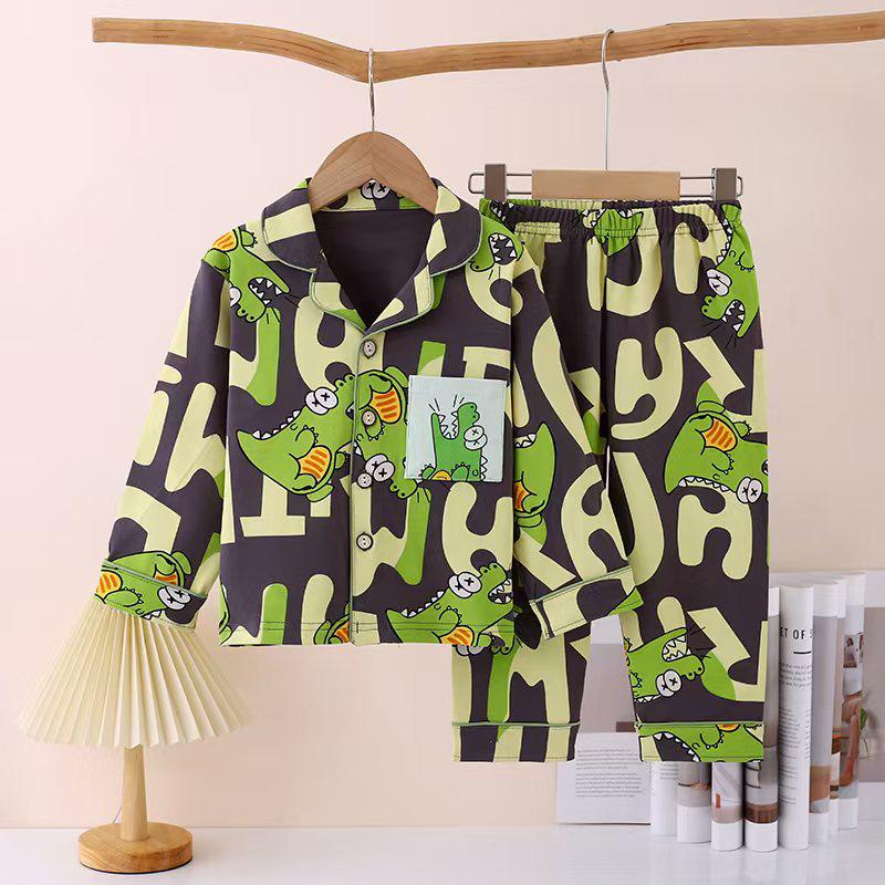 New Pure Cotton Children's Cardigan Pajama Set - Short Sleeve, Loose Fit for Boys & Girls