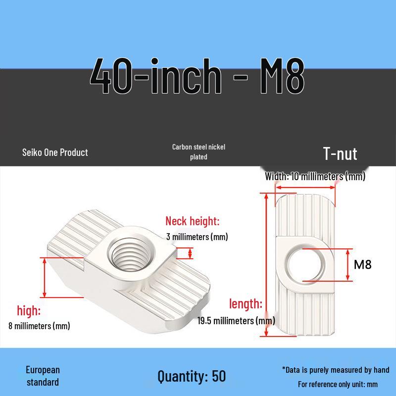 Dadi per Profilati di Alluminio a T-Slot Standard Europeo: Dadi ad alette M3-M8, Tipi 20/30/40/45.