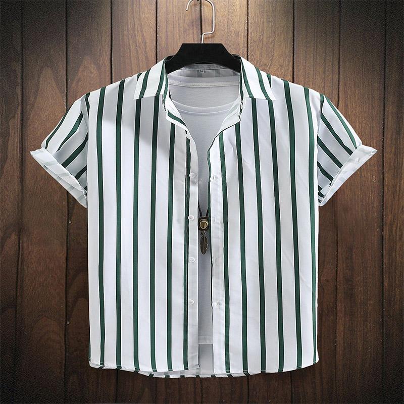 Camicie da Uomo a Maniche Corte con Righe Verticali, Collo a Revers, Vestibilità Larga, Leggere, Traspiranti, Top Casual Quotidiani con Bottoni
