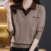 Navava Women Casual 2in1 Collar Long Sleeve Knit Top Nk2802