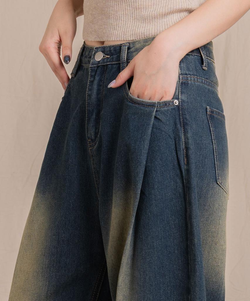 Ellamo 54_4 Women'S One-Pin Tuck Washed Wide Denim Pants (Basic/Long)_Yellowteen