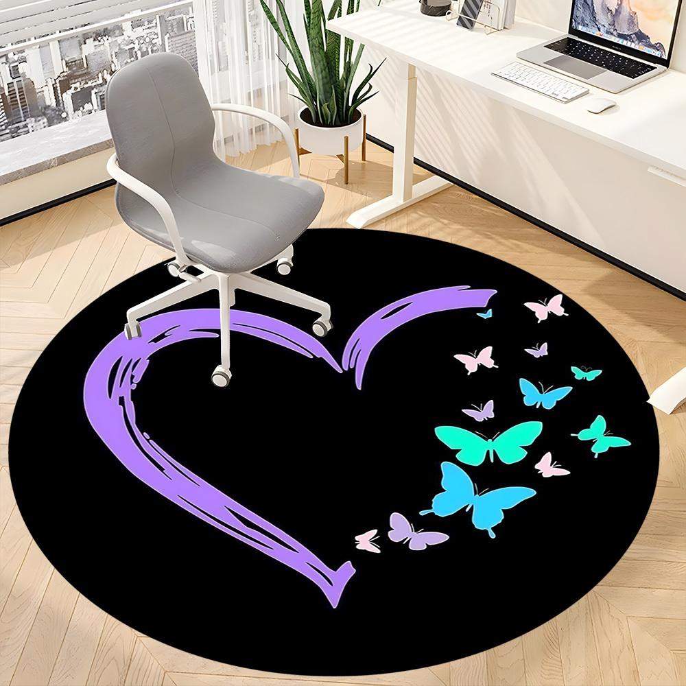 1pc Heart Butterflies Office Round Area Rug,  Mat Suitable ForOffice, Under Office Chairs Bedroom Living Room Home Decor, Room Deco