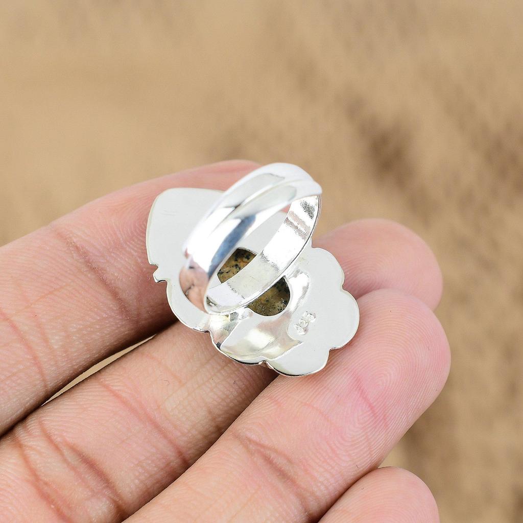 Natural Picture Jasper Gemstone 925 Silver Promise Adjustable Ring For Women
