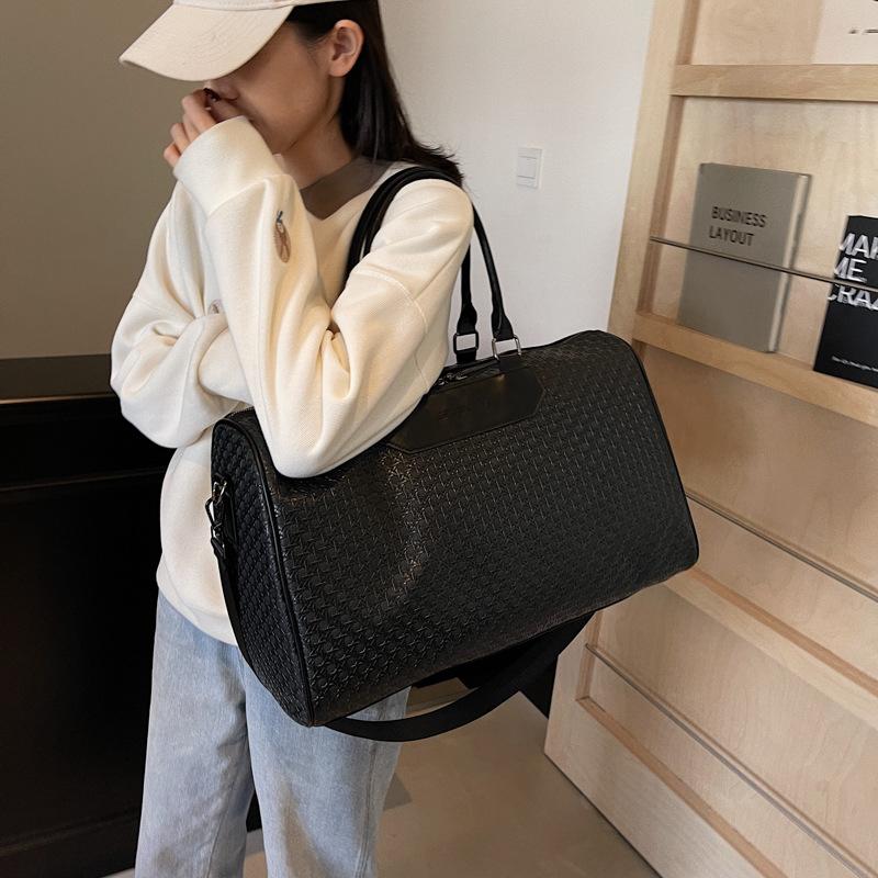 Men's and women's short-distance fitness bags for business trips, large-capacity fake woven plaid hand luggage bags, going out travel bags