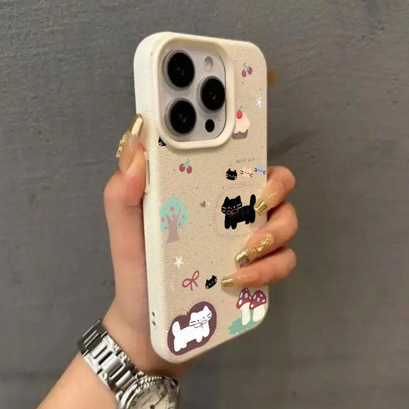 Lychee Texture Soft Shell Phone Case for Apple 17 Pro Max, 16 Pro, 15, 14 - Cake Kitten Design