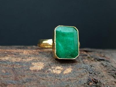 925 Sterling Silver, Emerald Gemstone Handmade Designer Ring, Yellow Gold Ring, Statement Jewelry, Unisex Gift, Anniversary Gift