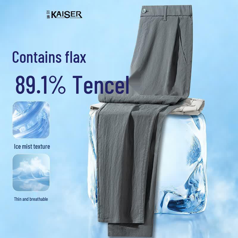 Caesar Men s Summer Tencel Linen Straight Fit Casual Pants L