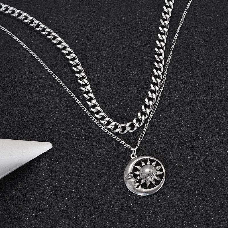 European-American Retro Minimalist Double-Layer Titanium Steel Necklace - Unisex Trendy Street Fashion