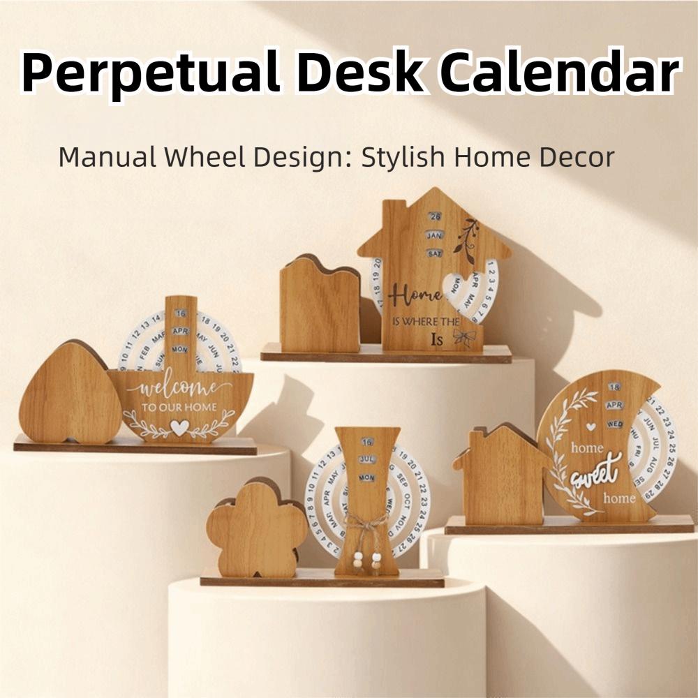 Round Rotating Calendar Wooden Creative Calendar  Home Office Desktop Decoration