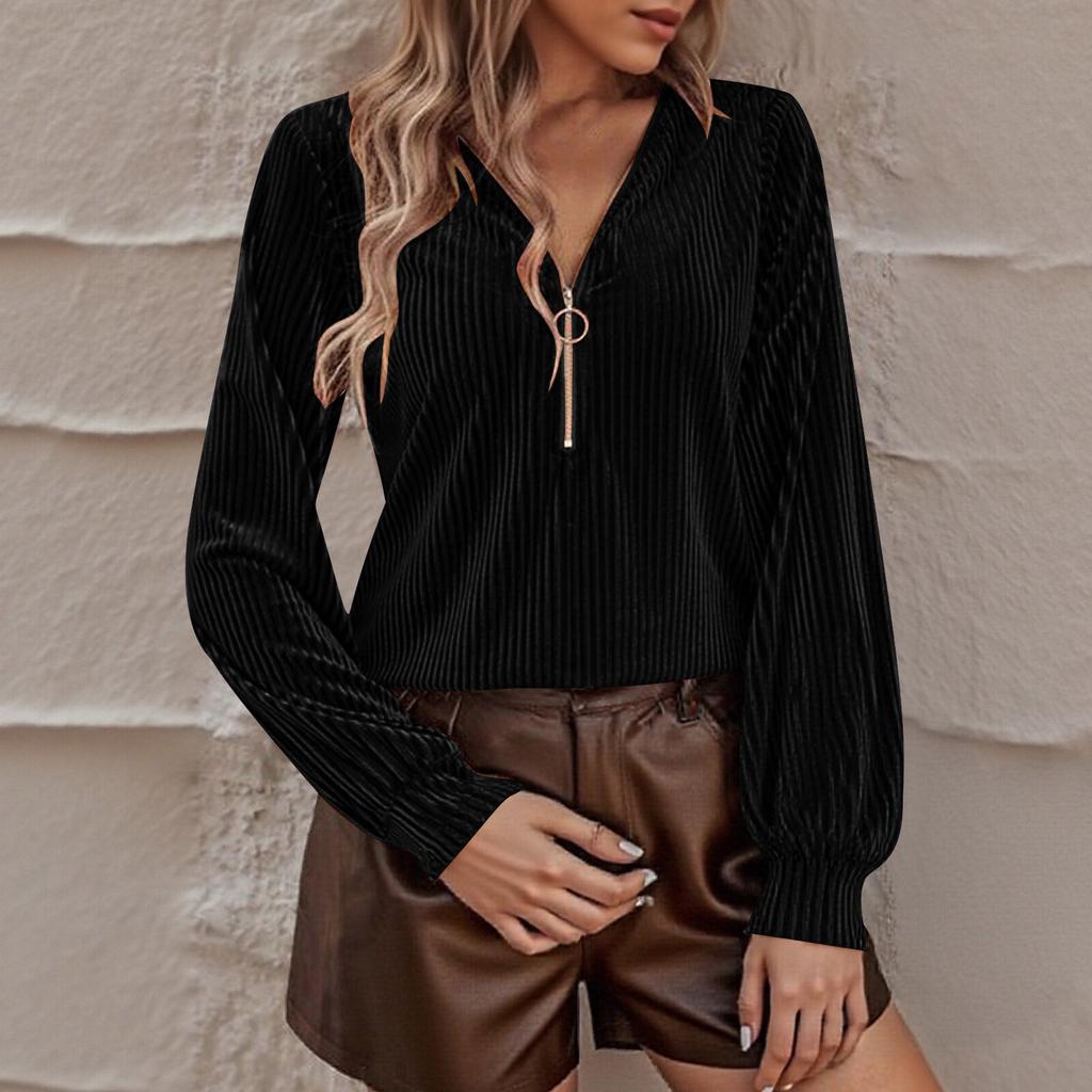 Women's Fashion Velvet Zipper Oversized Casual Long-Sleeve Top