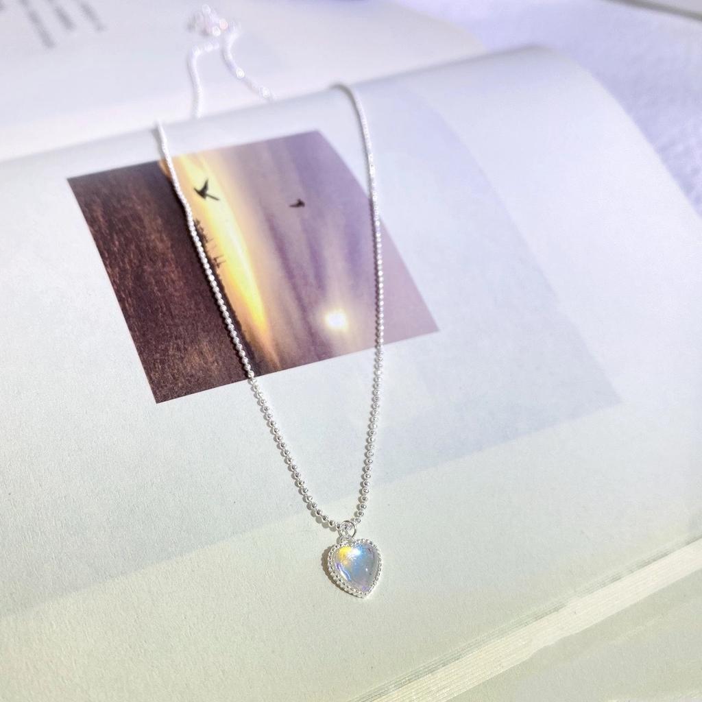 Love Heart-Shaped Opal Clavicle Necklace S925 Sterling Silver Simple and Stylish Personality Women's Accessories