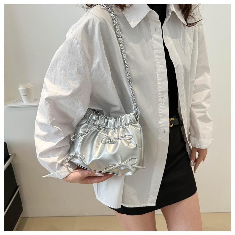 Trendy Ruched Faux Leather Bucket Bag for Women, Fashion Chain Shoulder Crossbody Hobo Purse, Casual Chic Handbag