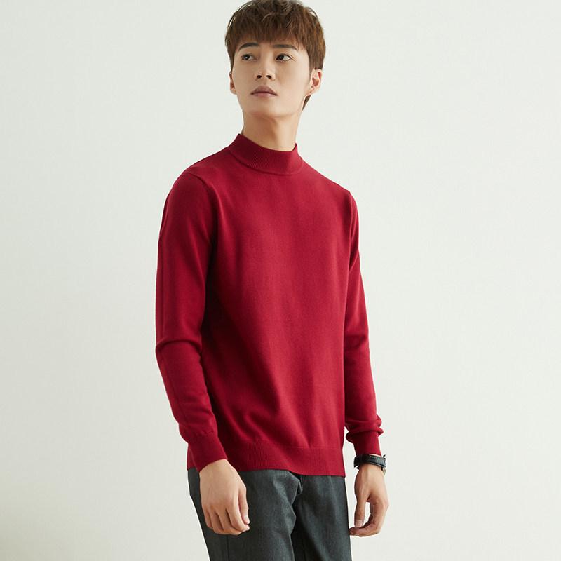 Men's Business Semi-High Collar Thick Knit Pullover Sweater for Autumn and Winter