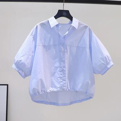 Camicia Estiva da Donna a Maniche Corte Casual High Street Tinta Unita Semplice Top in Cotone
