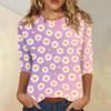 Women Casual Floral Print Three Quarter Sleeve Round Neck Shirt Lightweight Comfortable Top for Everyday Wear