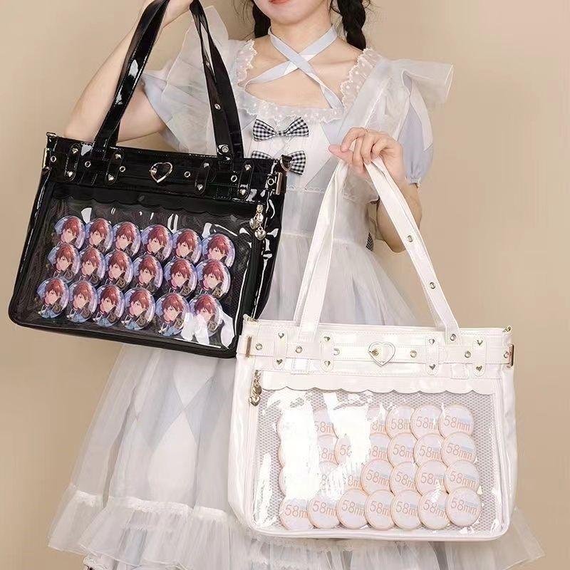 JIAERDI Japanese Harajuku Studded Handbag Women Transparent Anime Ita Bag Ladies Square Large Capacity Leather Shoulder Bag 2025