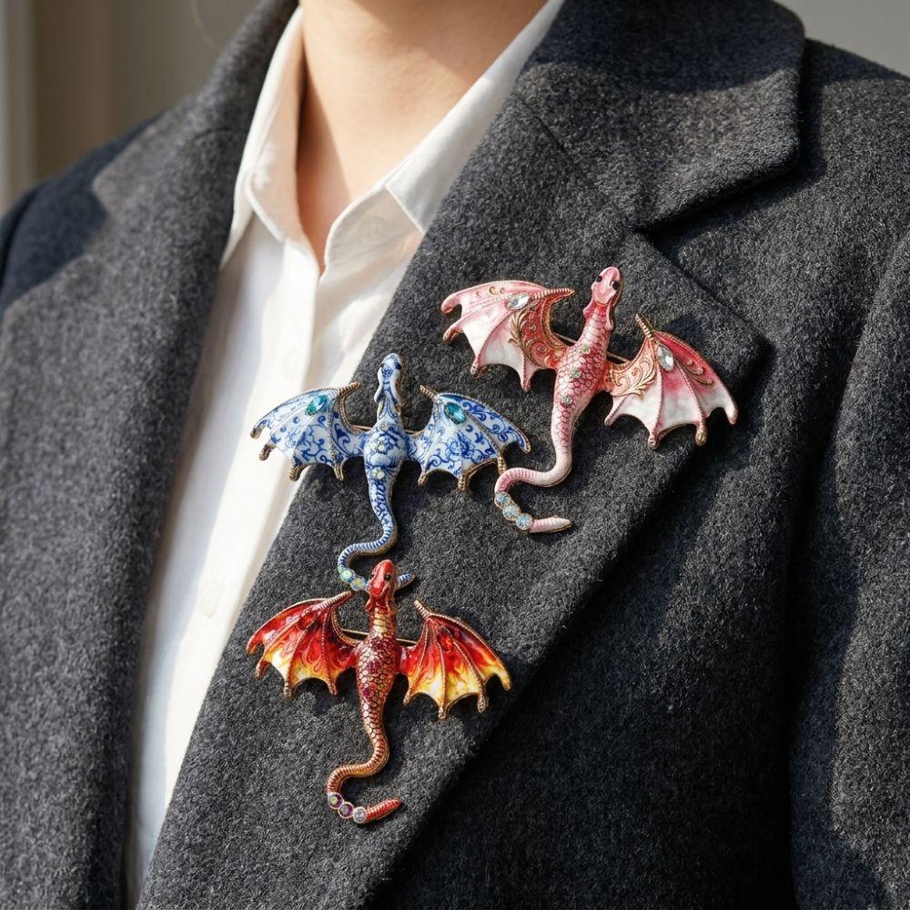 Zinc Zinc Zinc Alloy Crystal Wing Dragon Pin Colorful Rhinestone Animal Dragon Brooch  Daily Wear