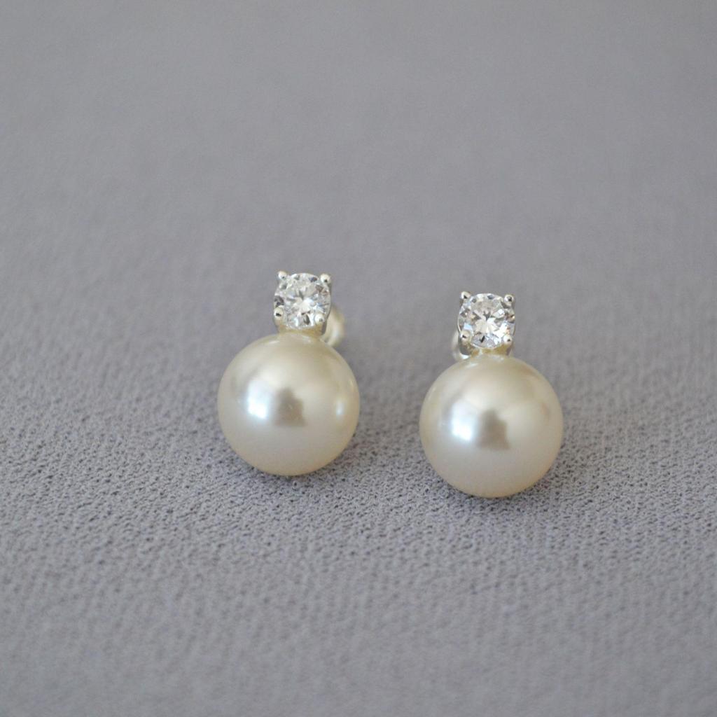 Elegant Princess Style Cubic Zirconia and Imitation Pearl 925 Silver Stud Earrings