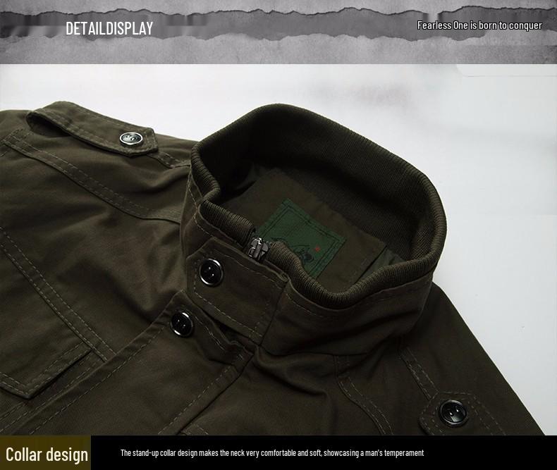 Men's 2023 Spring Casual Cotton Military Jacket - Loose Fit Plus Size Workwear Coat