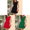 Knit Fabric A Line Dress With Ruffle Sleeves For Summer Beach Vacation