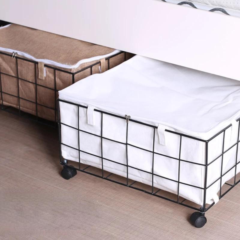 Schlafzimmer Unterbett Aufbewahrungsbox mit Rädern Abnehmbarer Großer Eisen Kleider Aufbewahrungskorb Großer Platzsparender Wohnzimmermöbel