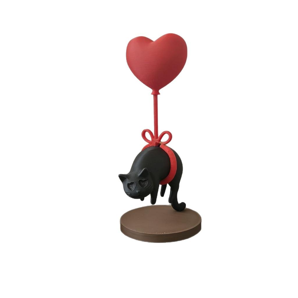 Creative Floating Black Cat Love Balloon Desktop Ornament, 3D Printed Healing Home Decoration, Valentine's Day Gift