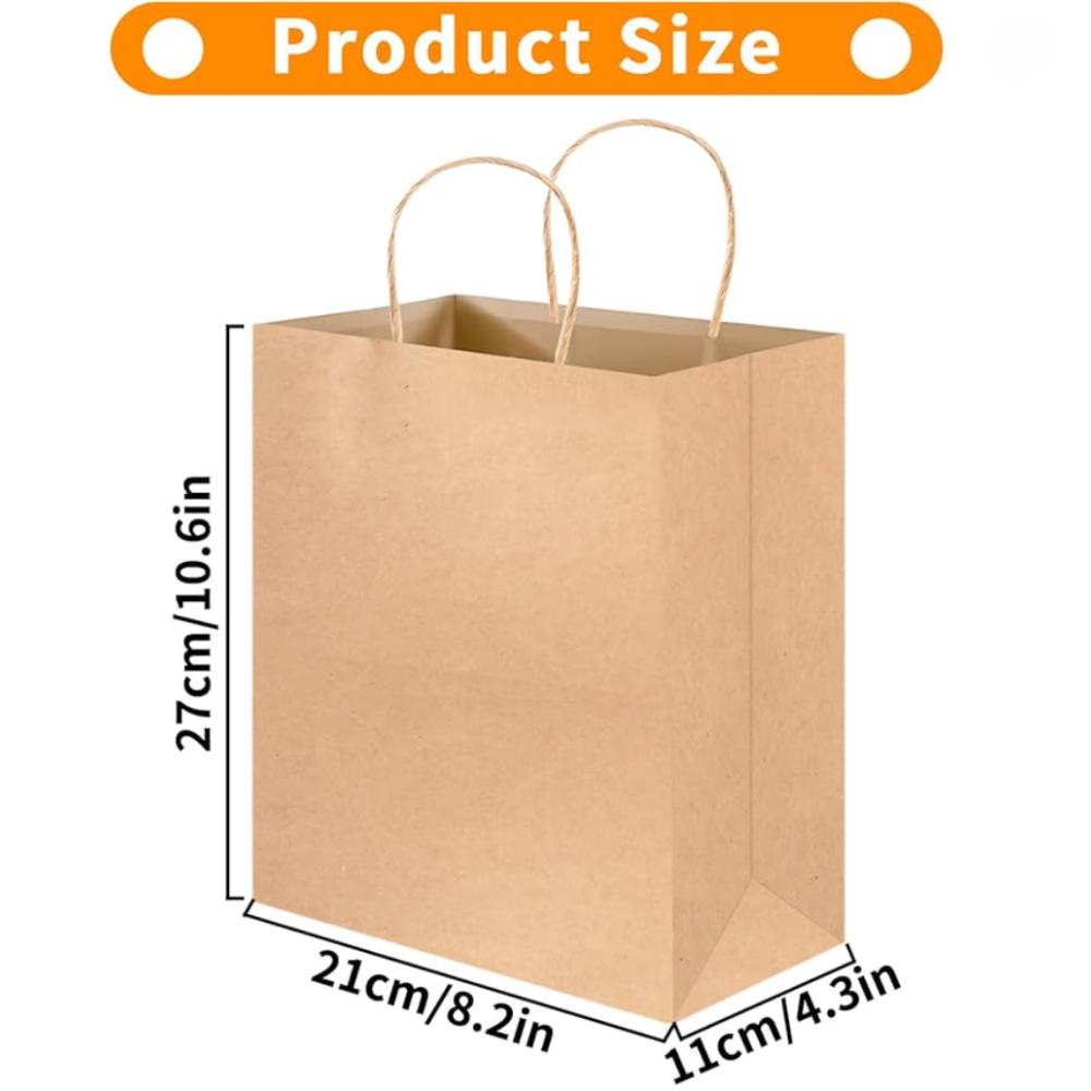 Paper Bags, 50 Pcs Brown Kraft Paper Bags, Brown Paper Gift Bags with Handles for Shopping, Wedding, Retail, Party Favor, 8.3 X 4.3 X 10.6 Inch