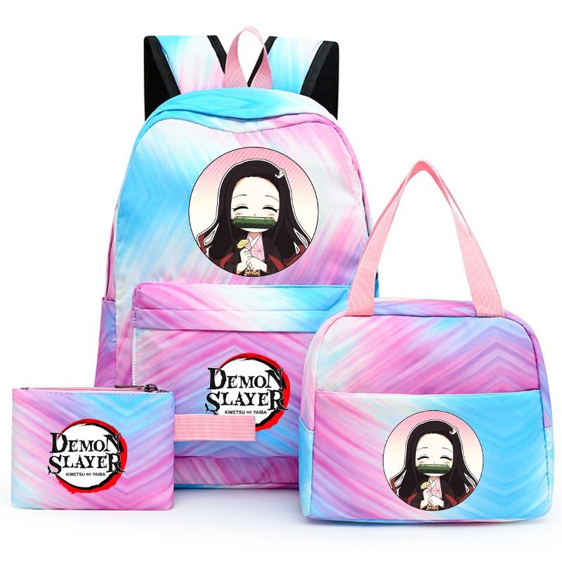 3ks/set Anime Demon Slayer Batoh pro dívky Chlapci Back To School Bag with Lunch Bag Student Bookbag Muži Ženy Cestovní taška Mochil