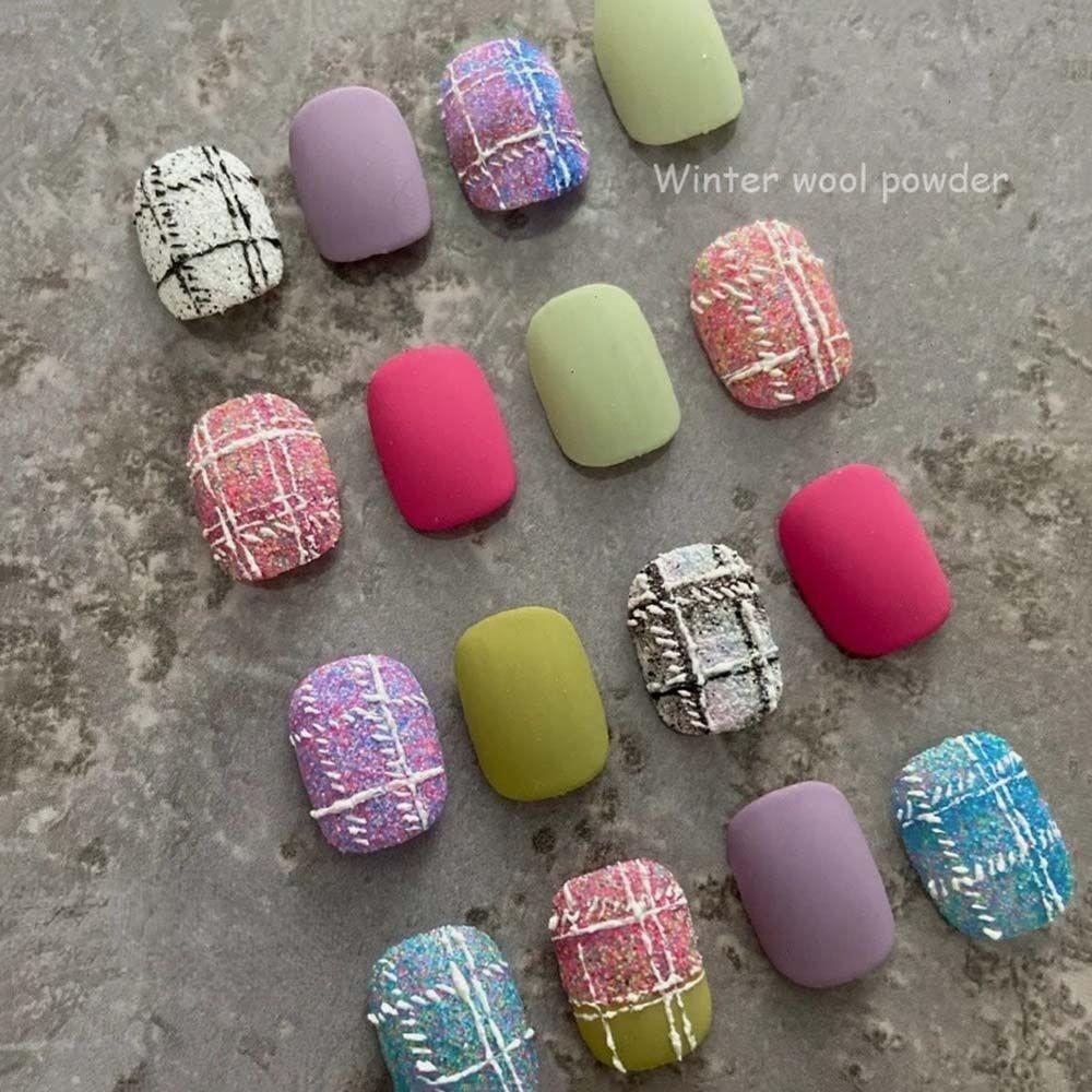 Autumn and Winter Nail Art Knitted Woolen Powder Nail Decoration Retro Color Plaid Glitter Sea Salt Diamond Glitter