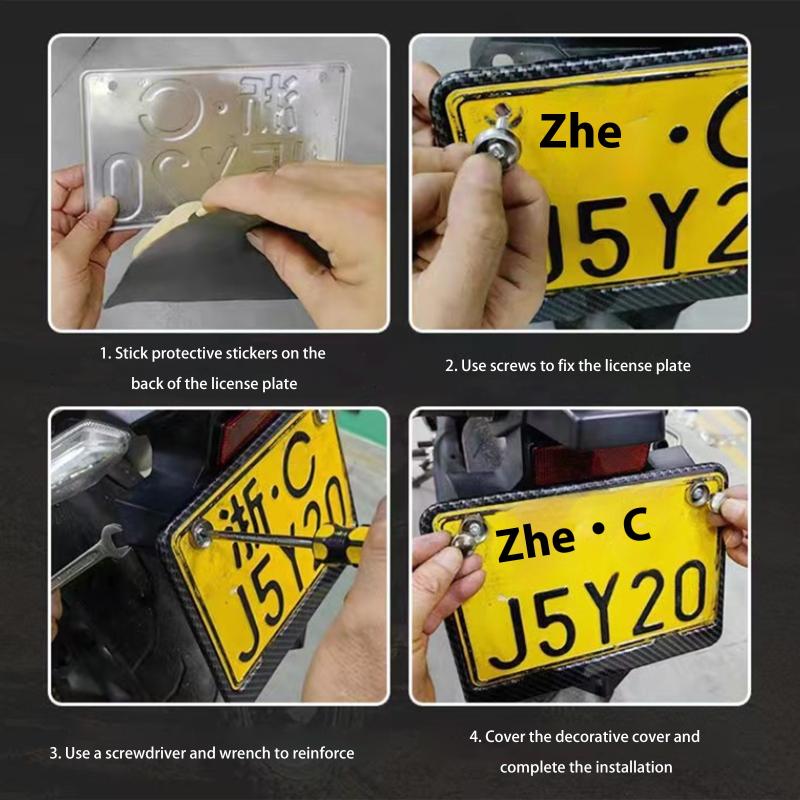 1Pcs Car License Plate Hollow Solid Double-Layer Motorcycle License Plate Frame Carbon Grain Resin License Plate Frame