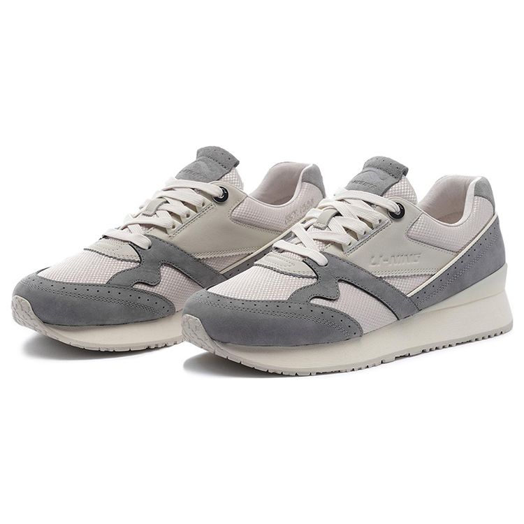 Li Ning 1990 Casual Retro Running Shoes Women Sneakers Oatmeal-Gray ALJS006-1