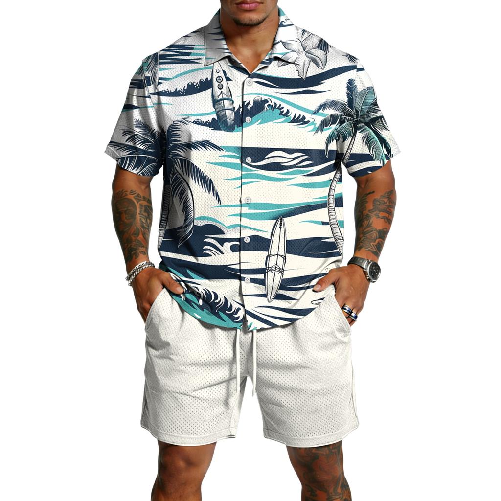 Herren Casual Leichtes Atmungsaktives Kurzarmhemd und Shorts Set