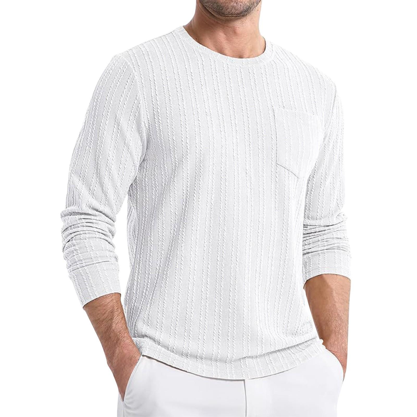 

Мужские весенние однотонные топы с круглым вырезом и длинными рукавами в стиле ретро, мужские повседневные модные топы XL белый