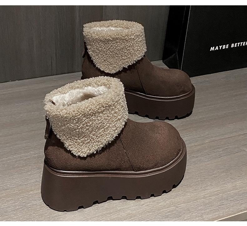 Flip snow boots women's winter height and thinness thick-soled velvet cotton shoes Yadan wind sweet solid color tide