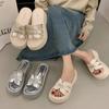 Thick-bottomed One-word Slippers for Women's Summer Wear 2025 Spring and Summer New Fashion Lazy Beach Mop Fashion Sandals
