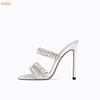 Fashion Crystal Pearl Slip On Slippers String Bead Thin Heels Modern Sandals Pointed Toe Summer Women Shoes Stiletto Heel Slides