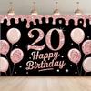 2D 20th Birthday Backdrop for Milestone Celebrations, Rose Gold & Black Themed Parties