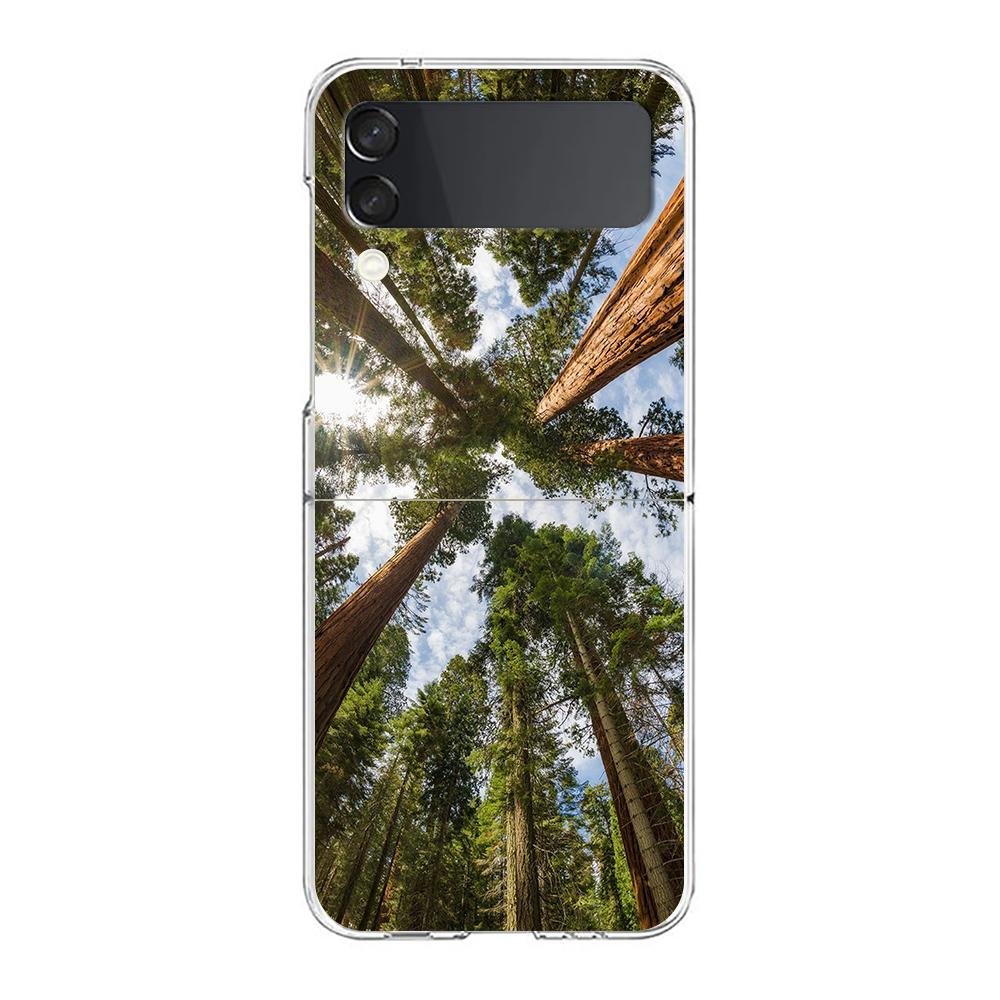Phone Case For Samsung Galaxy Z Flip 3 4 5 6 7 Hard Folding PC Z Flip3 Flip4 Cover Beautiful Nature Forest Tree