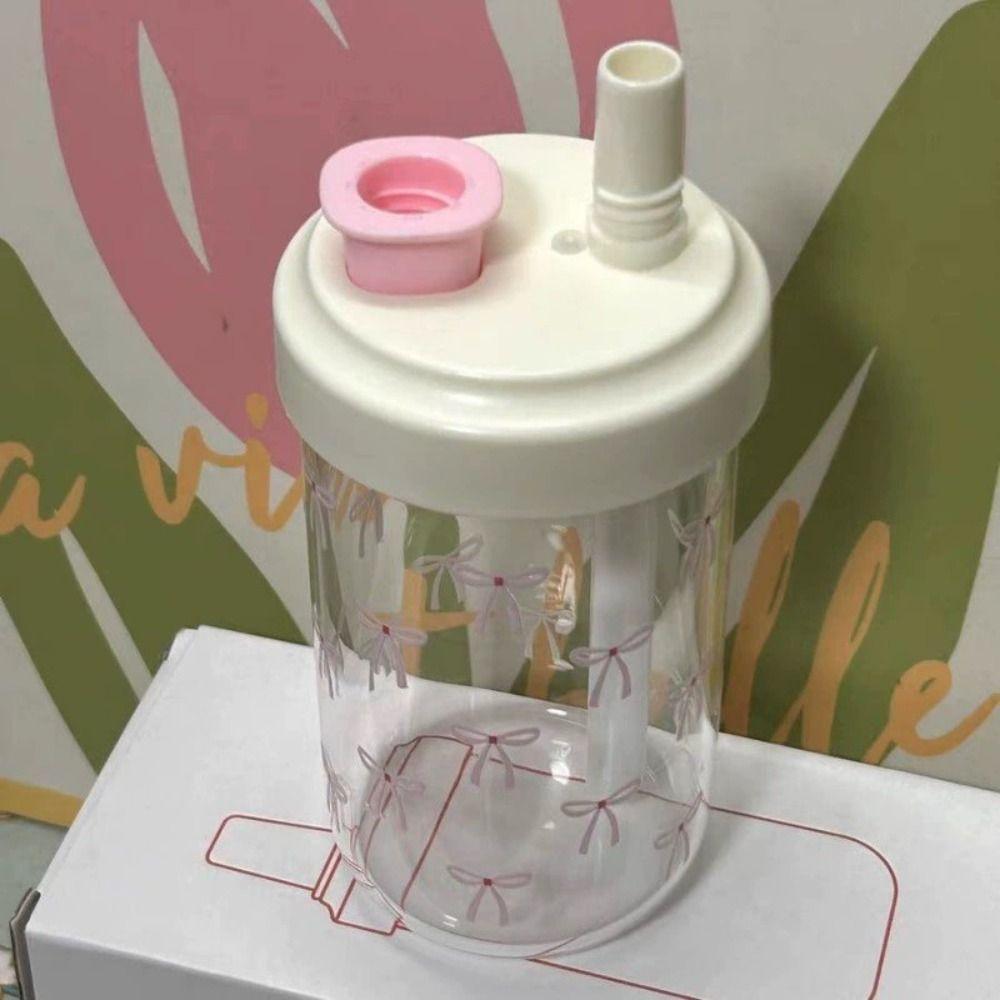 500ml Water Bottle Bowknot Cup With Lid Straw Cute Plastic Cups  Bubble Tea Coffee