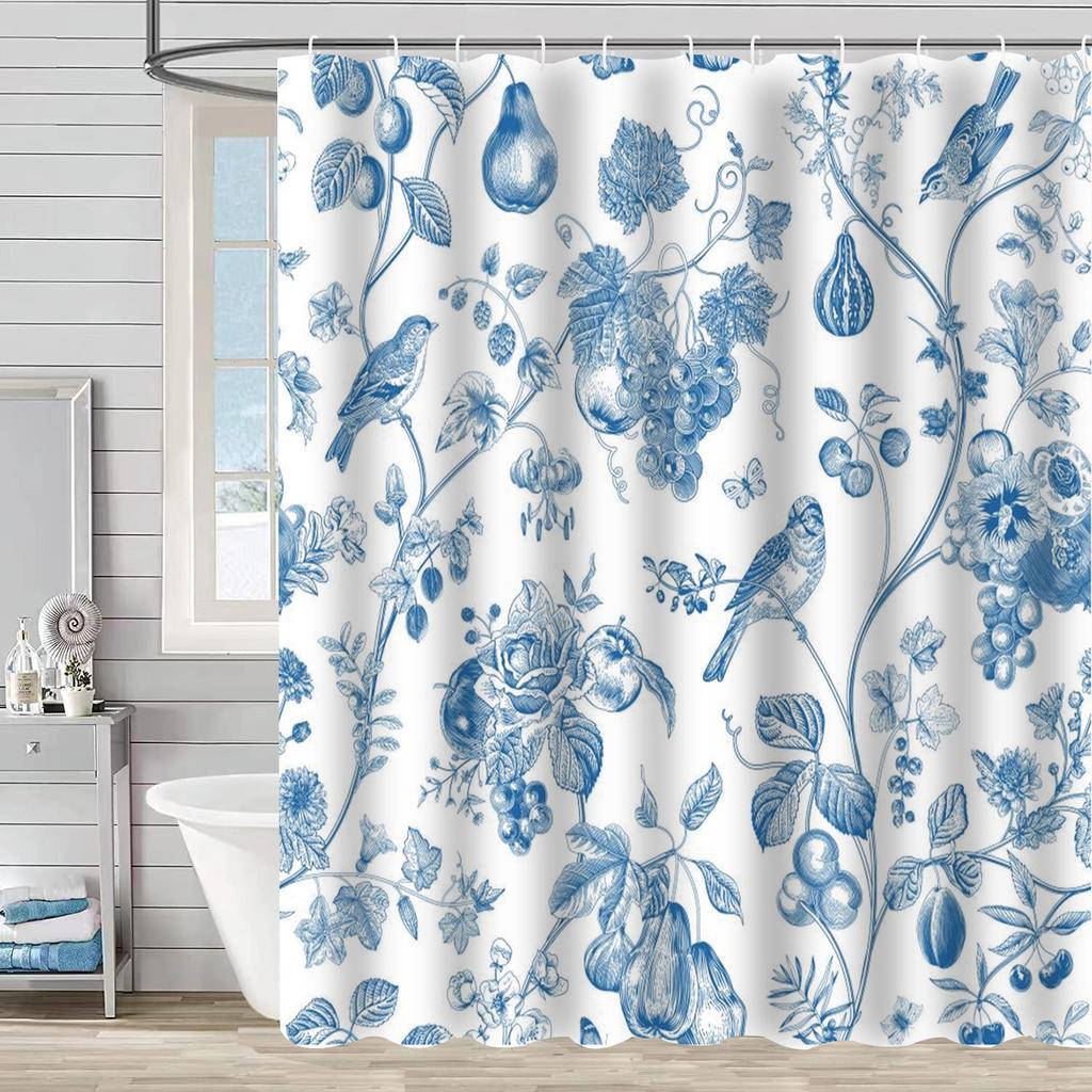 Waterproof Shower Curtain 3D Printing Tropical Jungle Plant Leaves Flowering Season Polyester Shower Curtain Free Hook