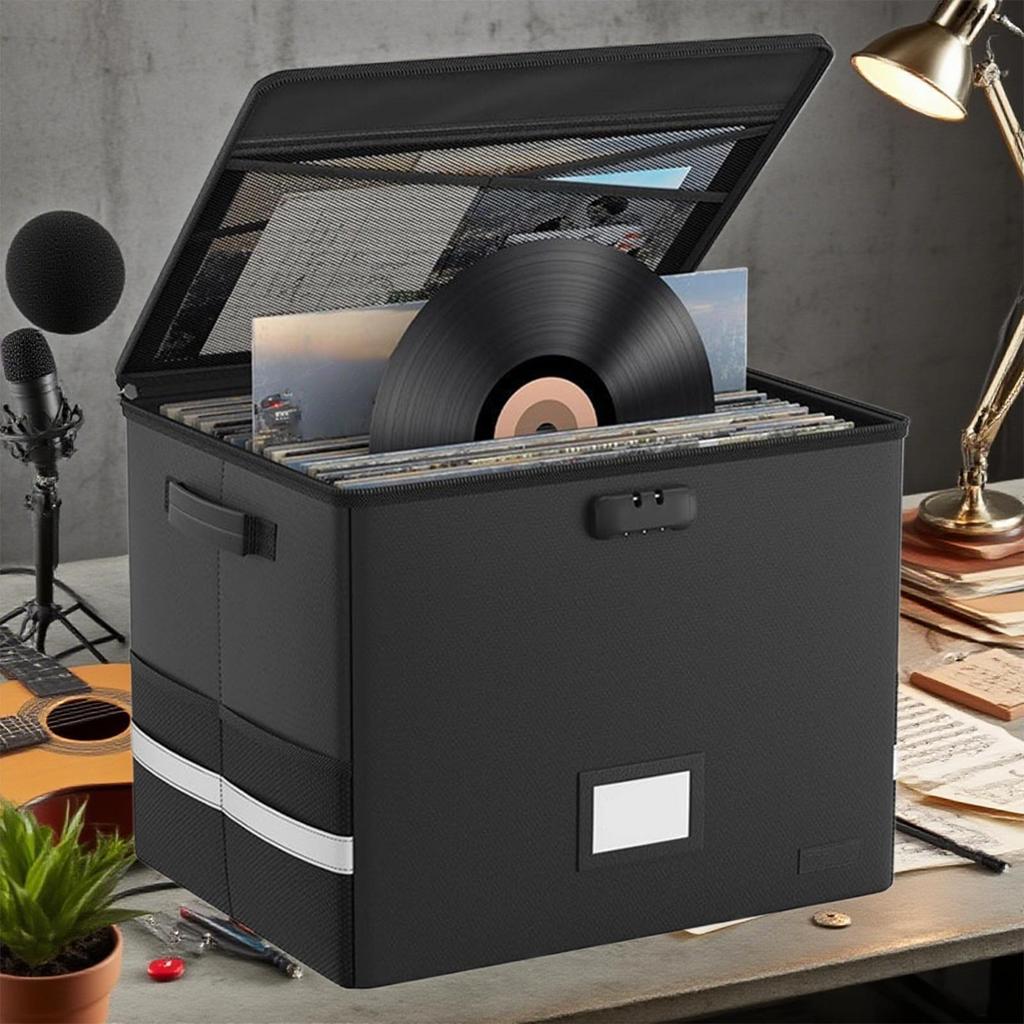 Foldable Vinyl Record Storage Box With Lid And Handles Lockable Album File Records Collection Box for Precious Album Collection