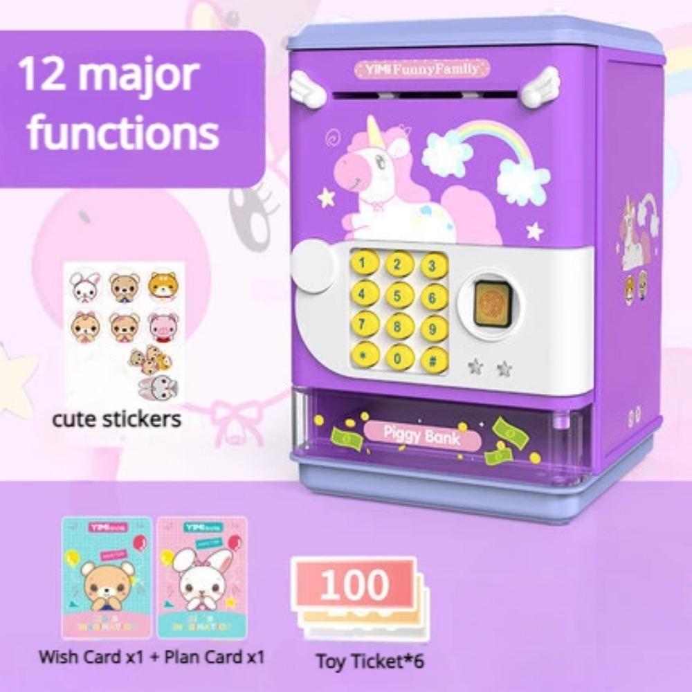 Electronic Fingerprint ATM Piggy Bank with Music for Boys Girls Unicorn Panda Bear Money Bank for Toddlers Kids Birthday Gift