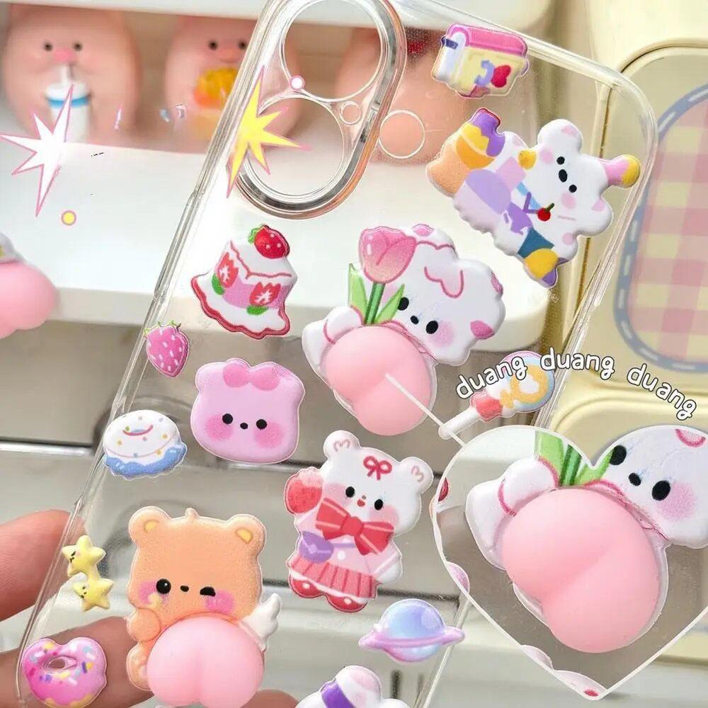 1/2/4pcsCute 3D Decompression Soft Butt Pinch Fun Cartoon Stickers Kawaii DIY Phone Water Bottle Decoration Stickers Gift