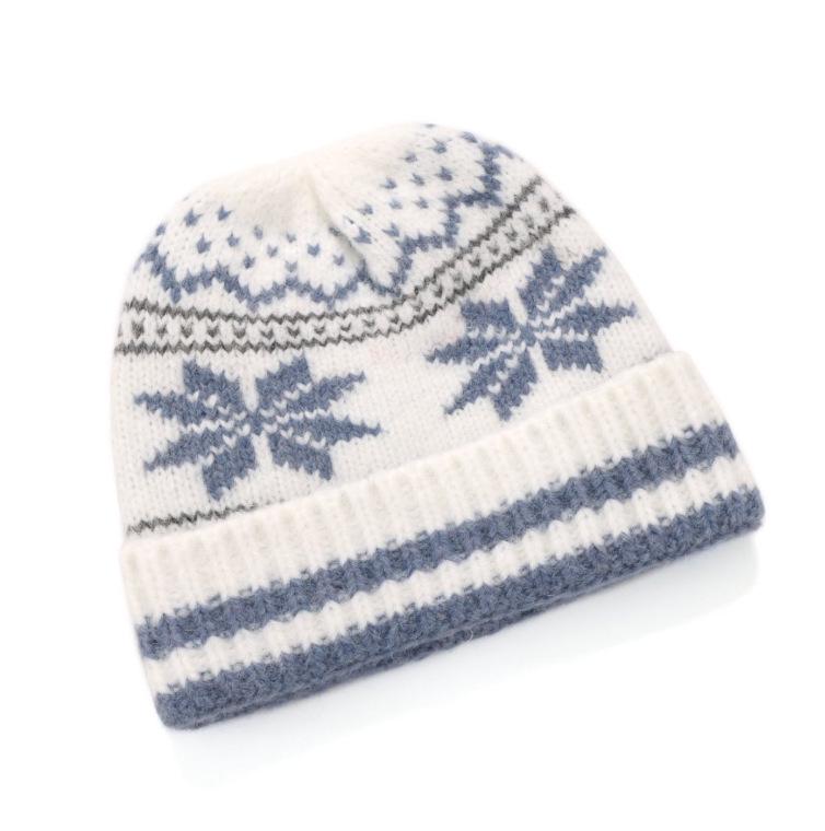2025 Women's Retro Snowflake Wool Knitted Hat with Fleece-Lined Ear Protection