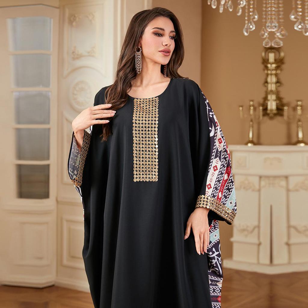 Plus Size Women's Traditional Arabic Digital Print Abaya Dress