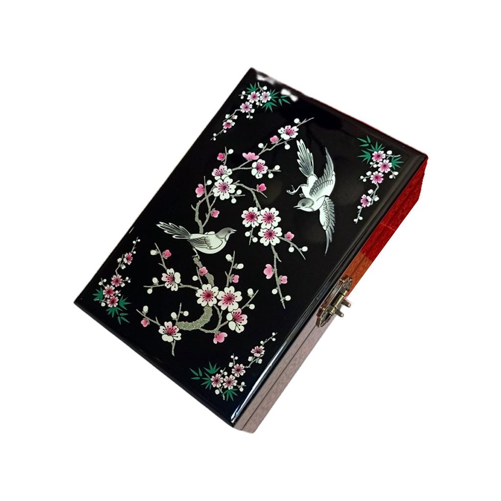 Secure Locking Lacquer Jewelry Organizers Hand Painted Wood Storage Box for Valuables and Accessories