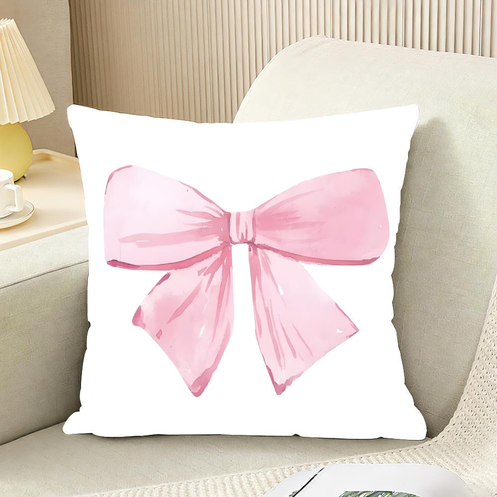 Pink Bow Cherry Cushion Cover Reversible Plush Pillow Cover For Car Sofa Bedroom Decorative Gift Pillowcase