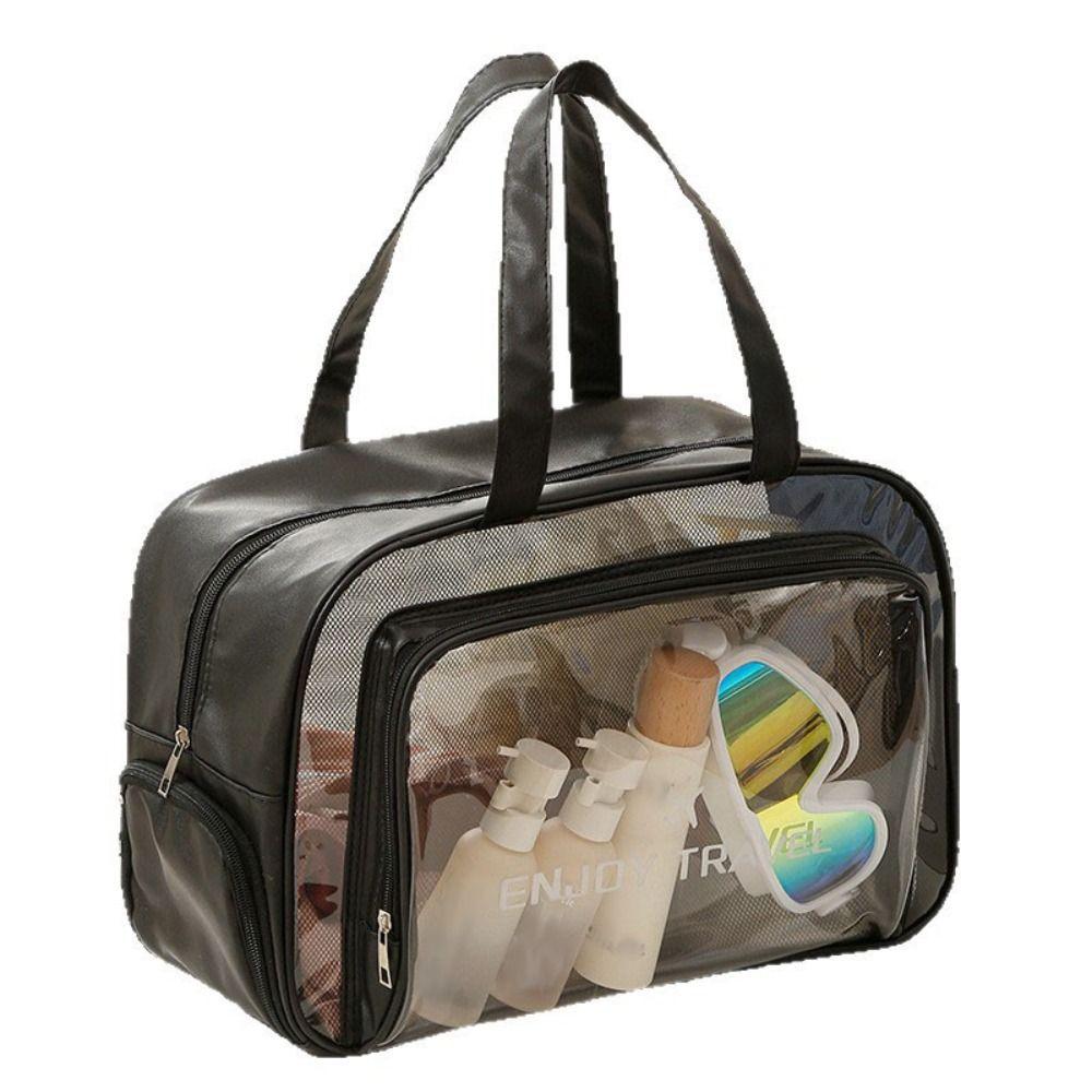 Pu Transparent Waterproof Cosmetic Bag Large Capacity Makeup Bag Women's Travel Storage Bag  Travel